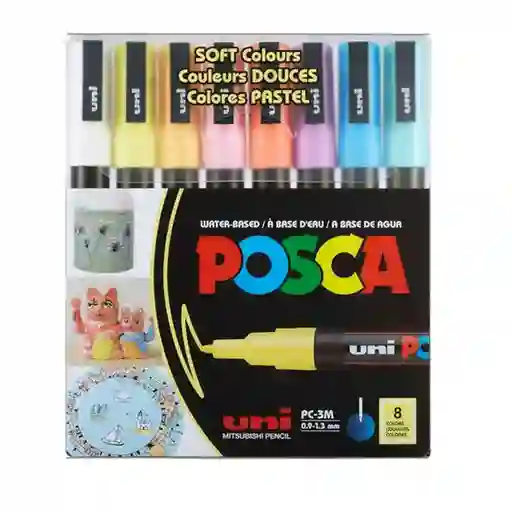 Marcador Posca Colores Pastel 3m 0.9 - 1.3 Mm X 8 Unidades