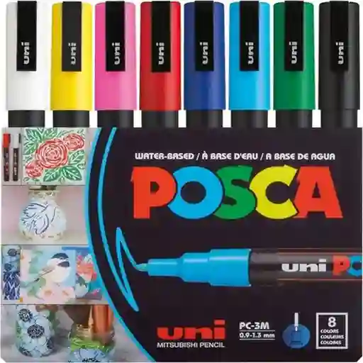 Marcador Posca Colores Fuertes 3m 0.9 - 1.3 Mm X 8 Unidades