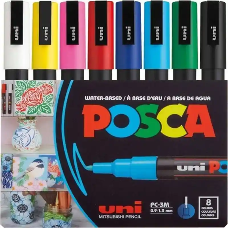 Marcador Posca Colores Fuertes 3m 0.9 - 1.3 Mm X 8 Unidades
