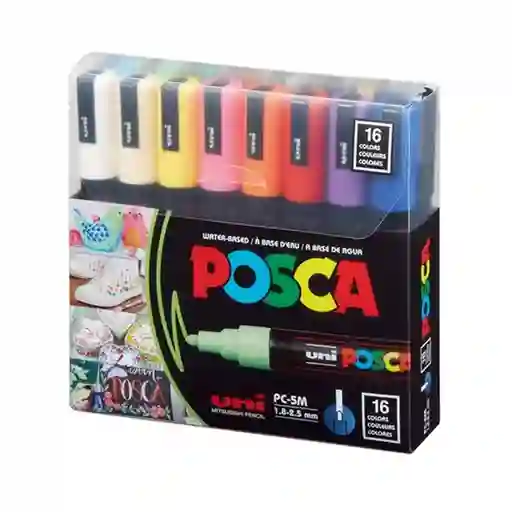 Marcador Posca Colores Fuertes 5m 1.8 - 2.5 Mm X 16 Unidades