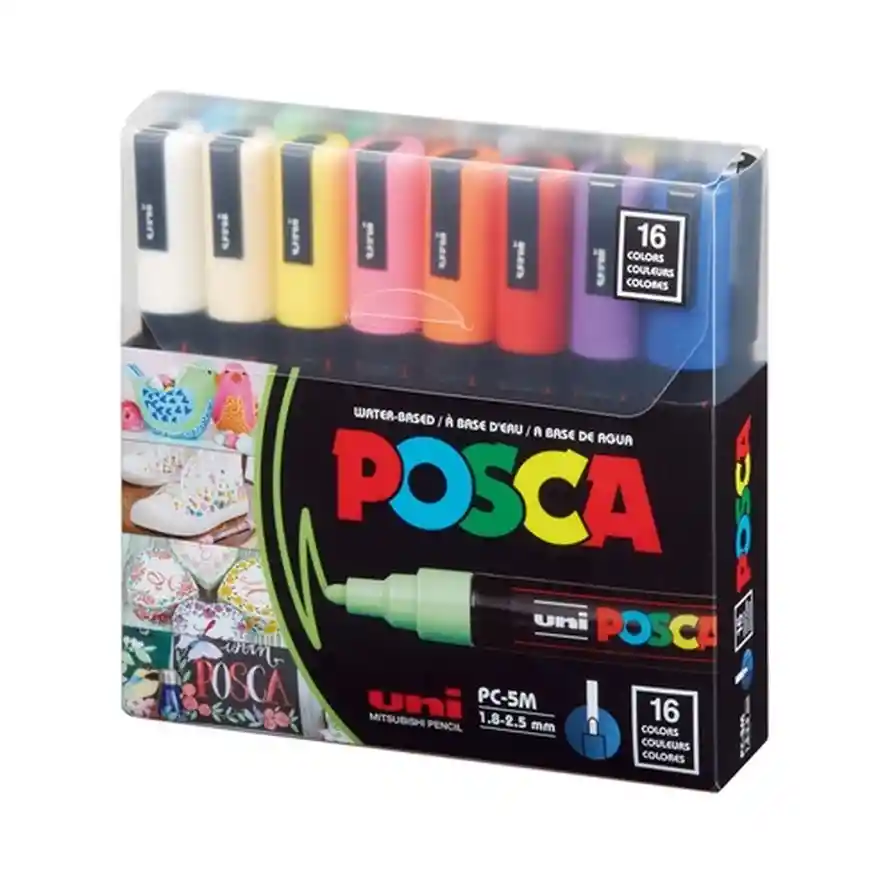 Marcador Posca Colores Fuertes 5m 1.8 - 2.5 Mm X 16 Unidades