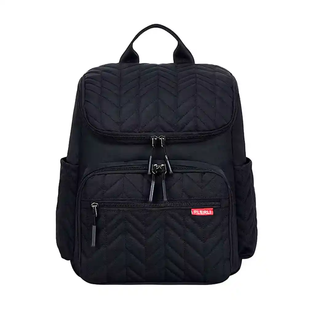 Pañalera Morral Negra Multifuncional Con Solapa Bordada, Con Cambiador Portátil, De Gran Capacidad, Correas Ajustables, Bolsillos Térmicos, Correitas Para Colgar Del Coche, Hecha En Material Resistente