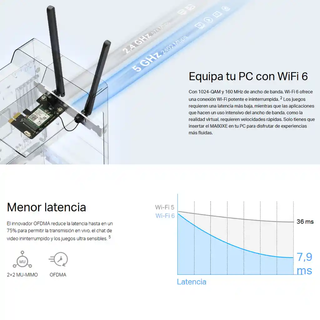 Tarjeta Red Pcie Ax3000 Wifi 6 Bluetooth 5.2 Mercusys Ma80xe