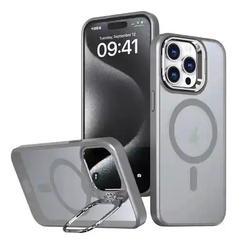 Estuche Matte Gris 16 Pro Max Magsafe Y Soporte