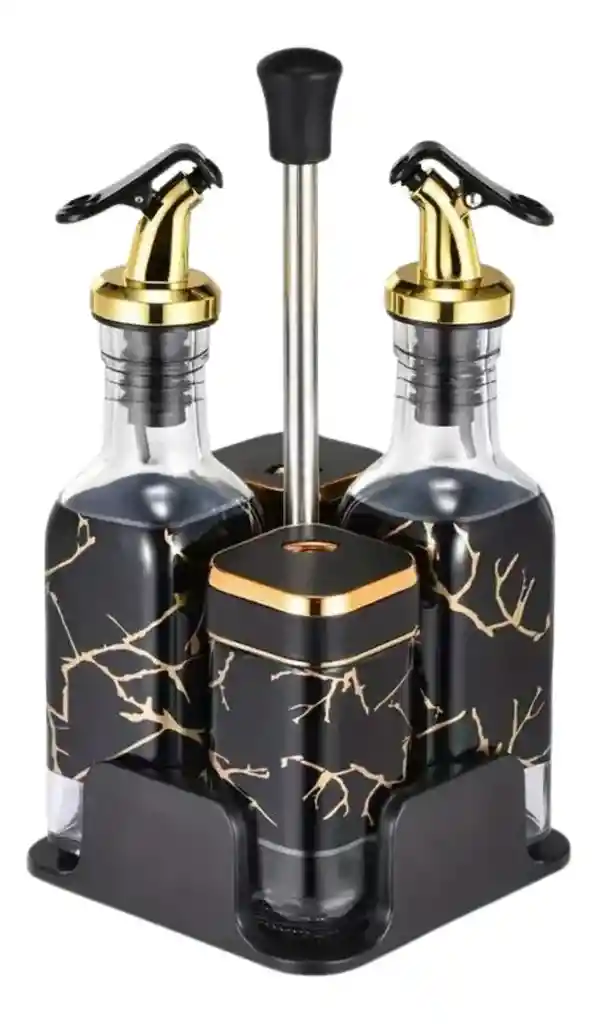 Set 4 Condimenteros Aceite Vinagre Sal Pimienta Con Base