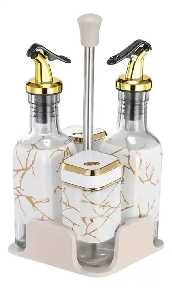 Set 4 Condimenteros Aceite Vinagre Sal Pimienta Con Base