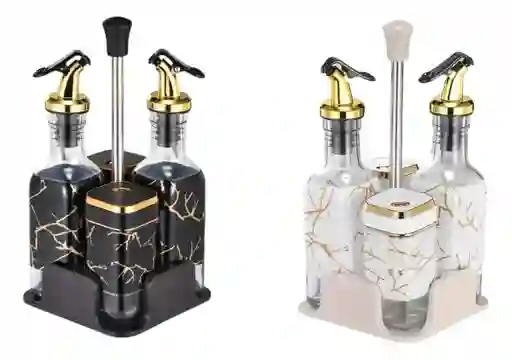 Set 4 Condimenteros Aceite Vinagre Sal Pimienta Con Base