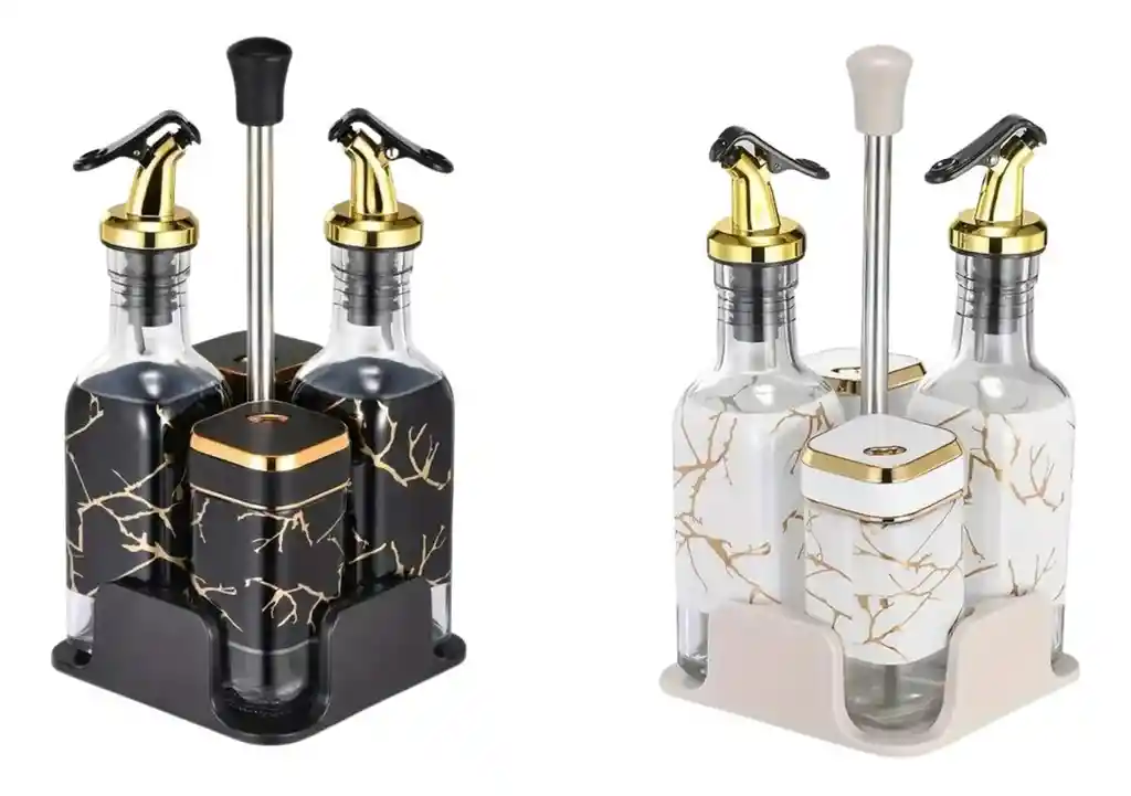Set 4 Condimenteros Aceite Vinagre Sal Pimienta Con Base
