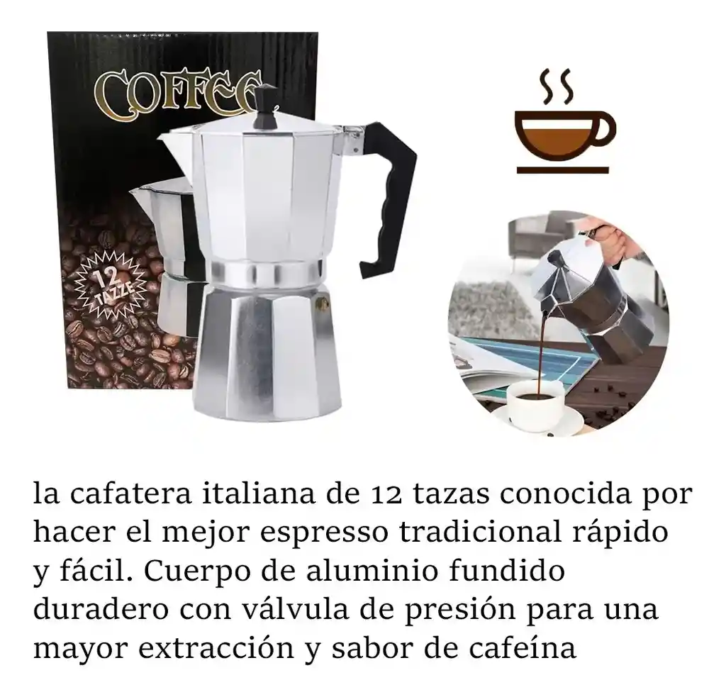 Cafetera Tipo Italiana Aluminio 12 Tazas Café Express