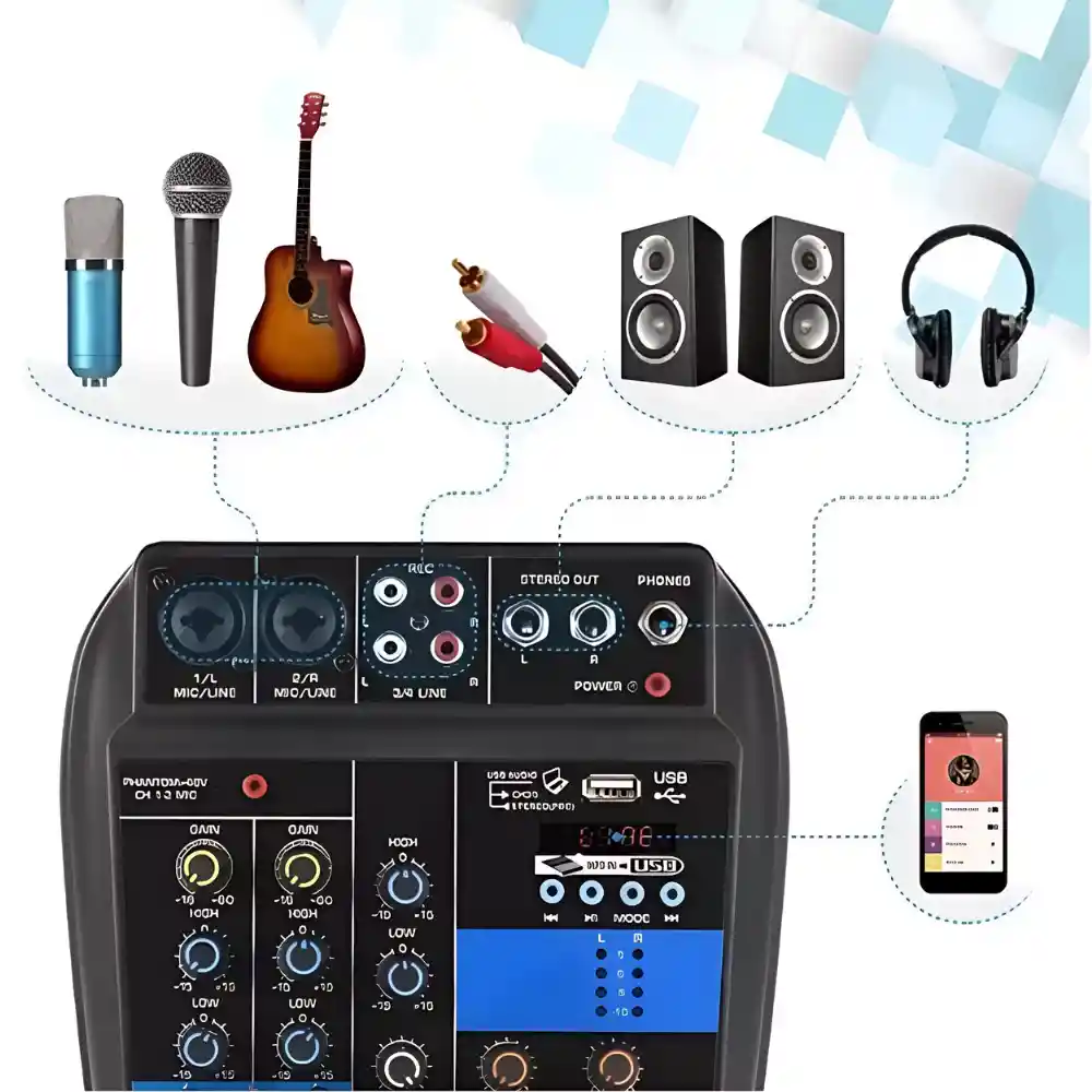Mini Consola Mezclador Audio 2 Canales Wvngr F2-mb Mixer