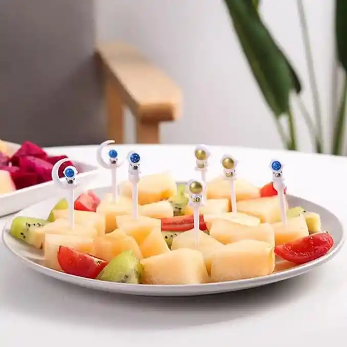 Set X8 Mini Palitos Fruta Postres Pincho Palillos Decorativo Fiesta Astronauta