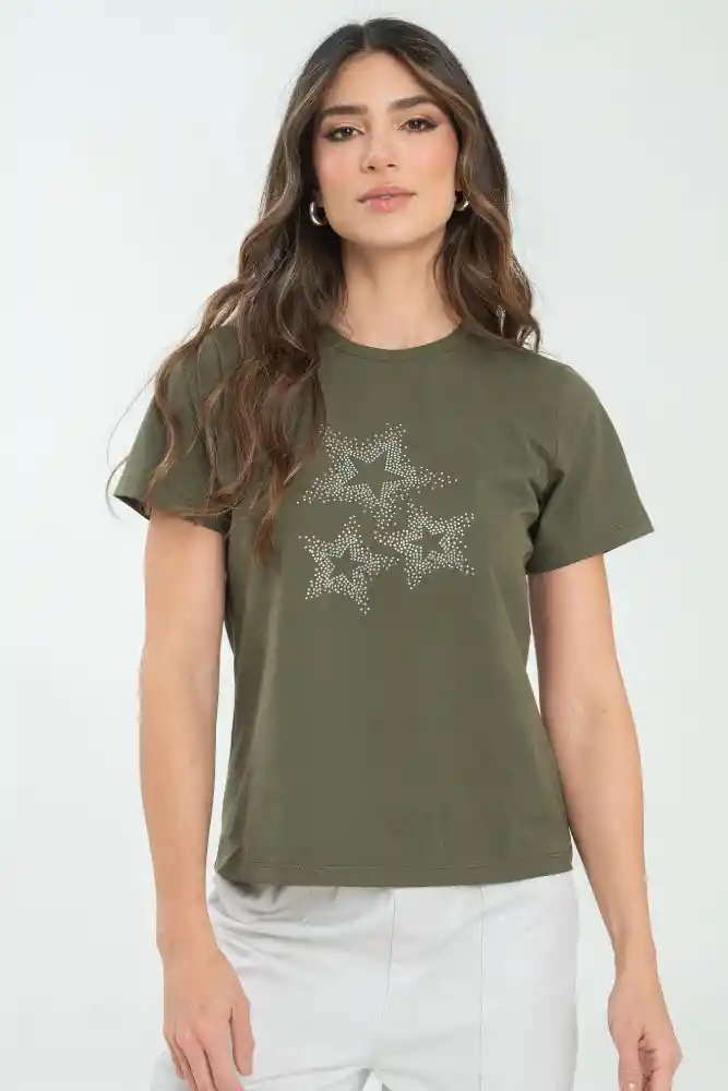 Camiseta Estrellas Color Verde Militar Talla M