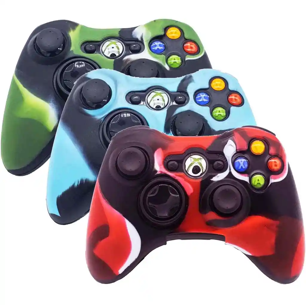 Funda Forro Protector Control Mando Xbox 360, Rojo Vetas Negras