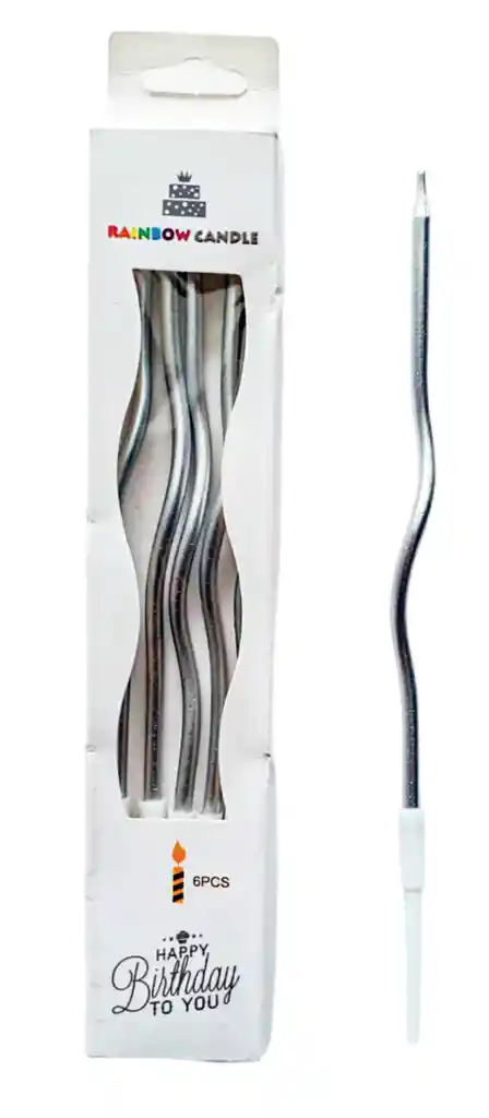 Vela Curva Metalizada Plata Paquete 6 Und