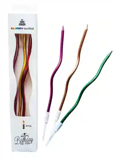 Vela Curva Metalizada Surtidas Paquete 6 Und