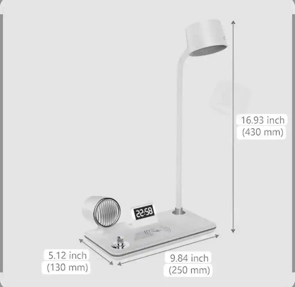 Lampara Bocina Bluetooth Cargador Inalámbrico Mesa Reloj