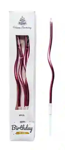 Vela Curva Metalizada Rosa Paquete 6 Und