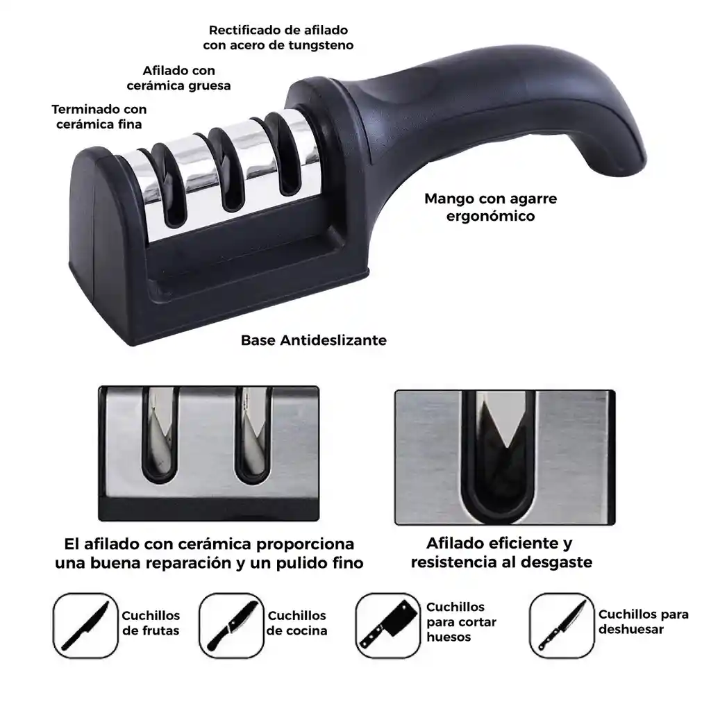 Afilador De Cuchillos 3 Pasos Ergonómico Para El Hogar Antideslizante