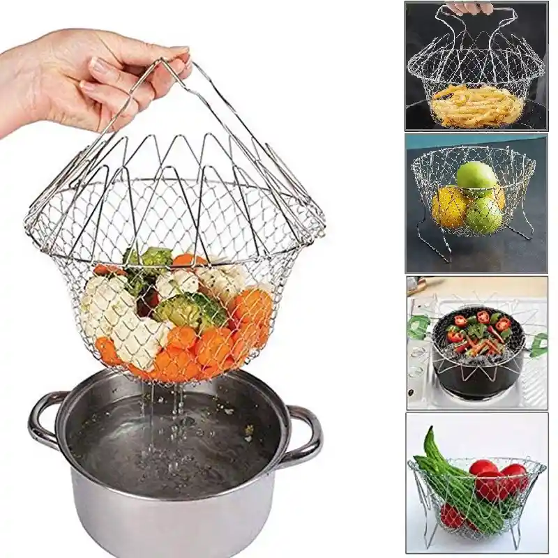 Escurridor Plegable En Acero Inoxidable, Cesta De Malla