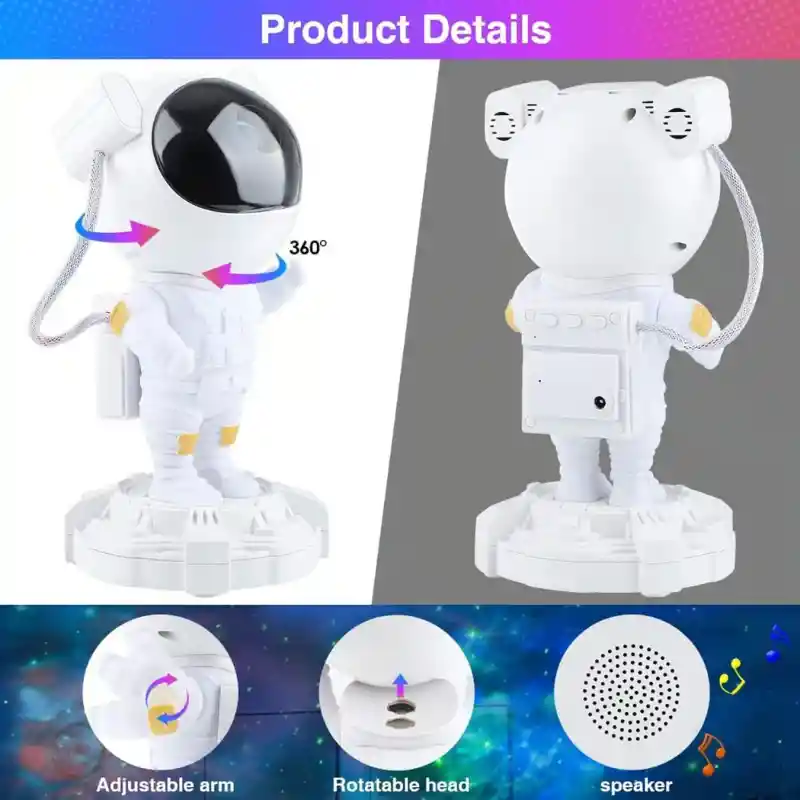 Lampara Proyectora Astronauta Bluethooth Nebulosa Glaxia Sonidos Relajantes Temporizador