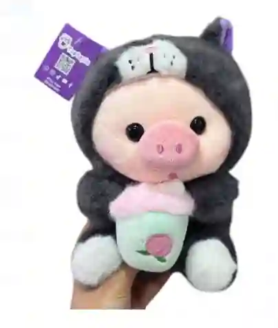 Peluche Cerdo Disfraz Gato Lucifer 25 Cm Gris