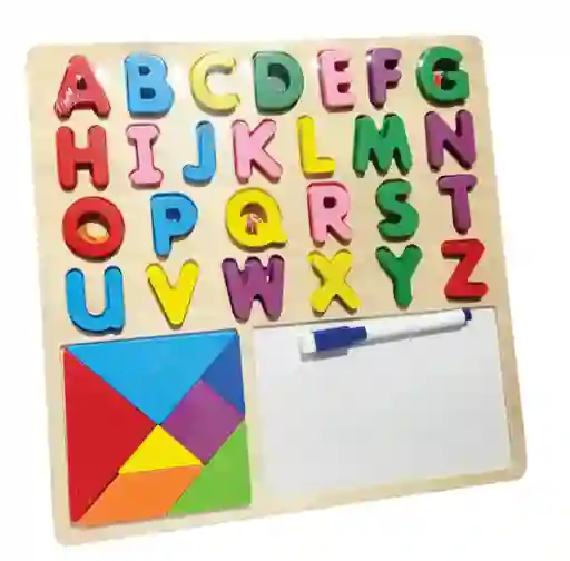 Juguete Didactico Tablero En Madera De Letras Y Tangram