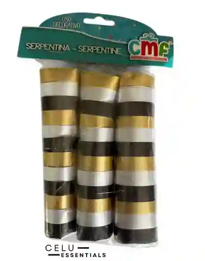Serpentina Tricolor Negra, Dorado Y Perla X36