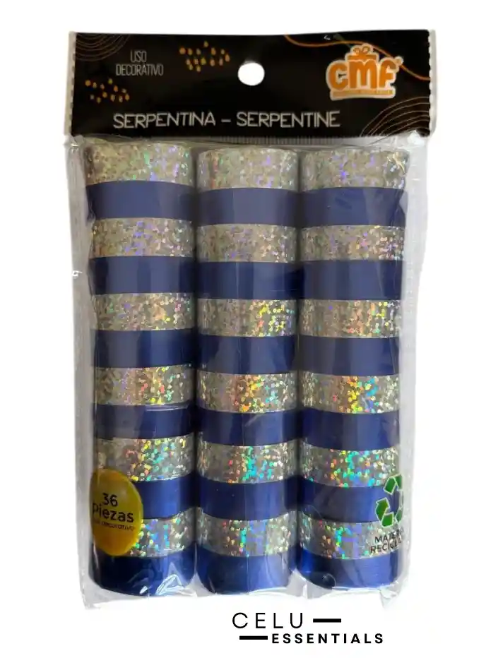 Serpentina Azul Y Plateado X36