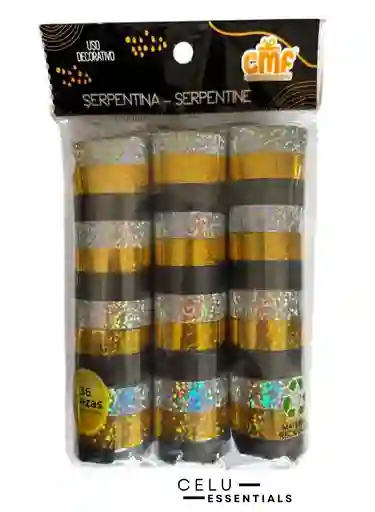 Serpentina Tricolor Negro, Plateado Y Dorado X36