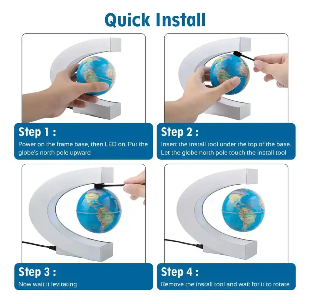 Globo Flotante Terráqueo Con Levitación Magnética Base Y Luz Lampara Led