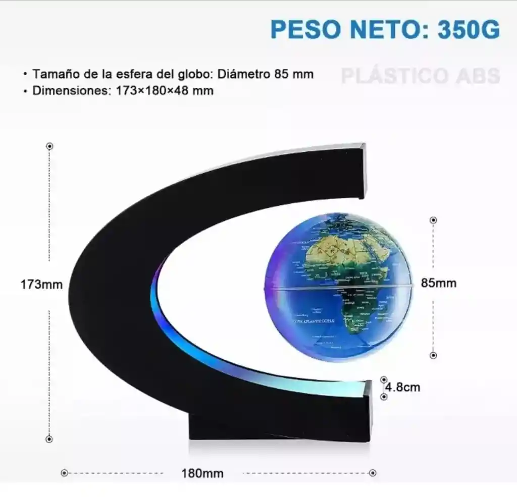 Globo Flotante Terráqueo Con Levitación Magnética Base Y Luz Lampara Led