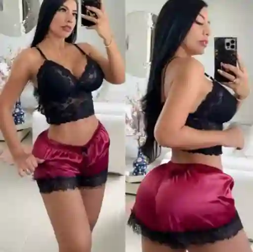 Pijama Vino Short Pantaloneta Satín Y Bralette Encaje