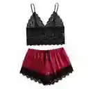 Pijama Vino Short Pantaloneta Satín Y Bralette Encaje