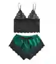 Pijama Verde Short Pantaloneta Satín Y Bralette Encaje