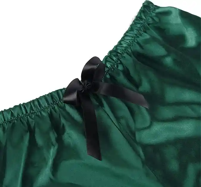 Pijama Verde Short Pantaloneta Satín Y Bralette Encaje