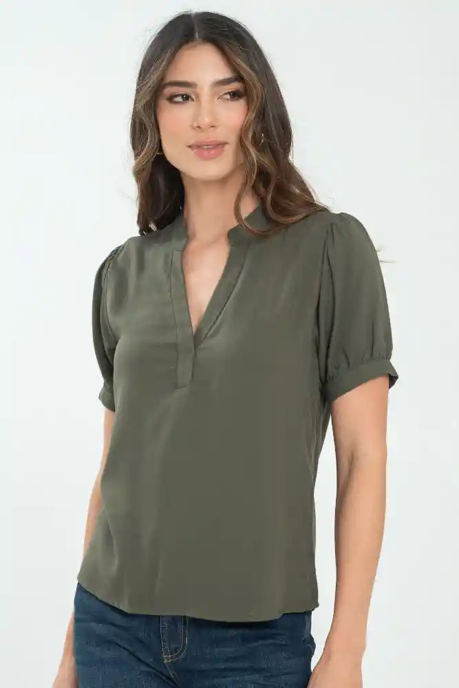 Blusa Zafiro Color Verde Militar Talla L