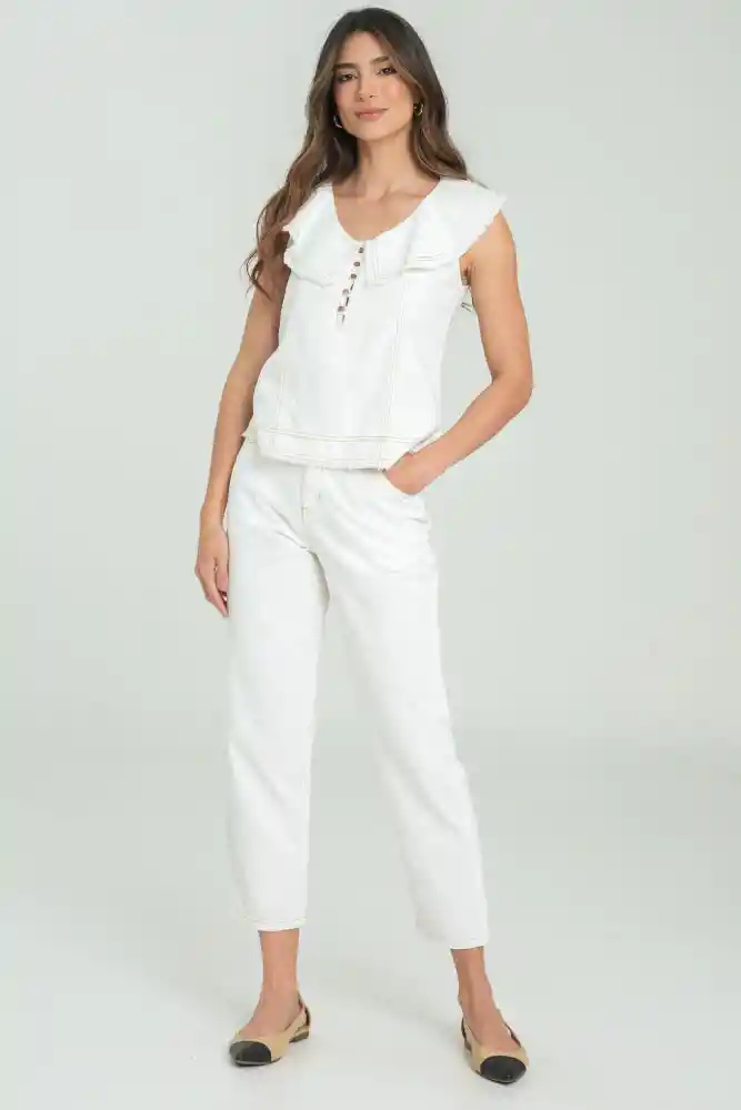 Pantalon Atlantida Pespuntes Color Blanco Crudo Talla 10