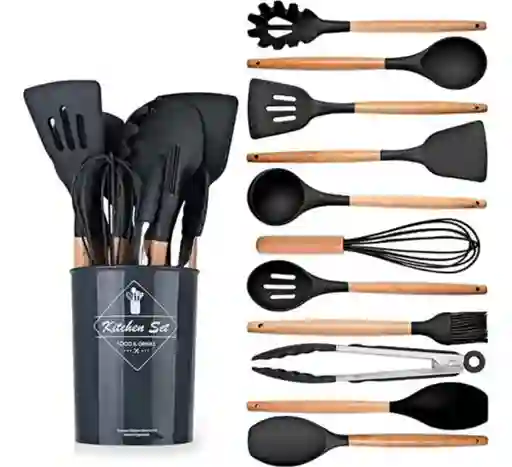 Set X 12 Utensilios De Cocina En Silicona Resistente Al Calor