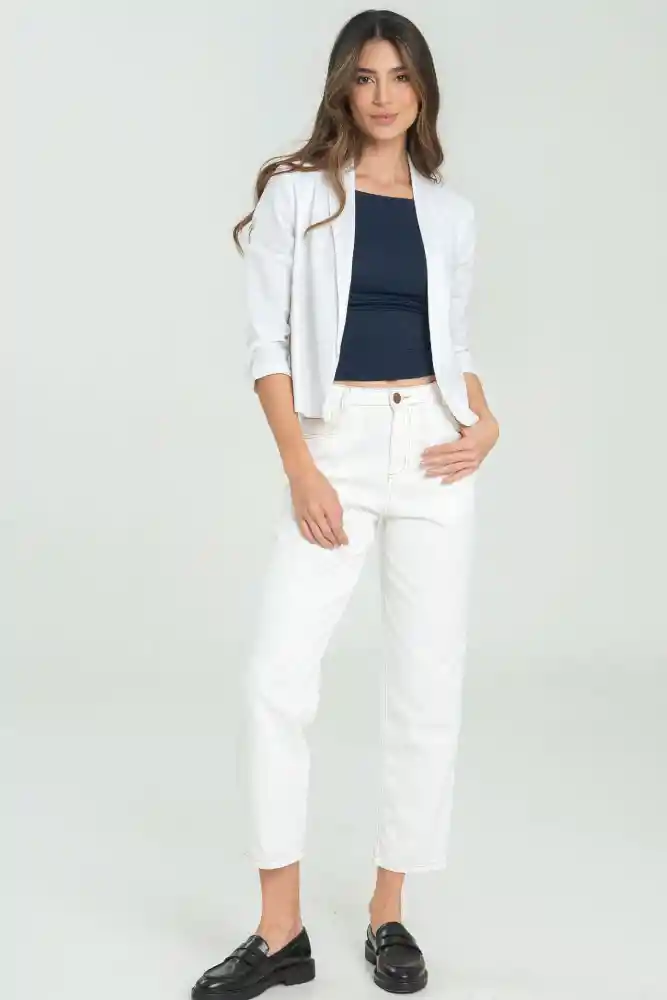 Chaqueta Tejida Lino Color Blanco Crudo Talla L