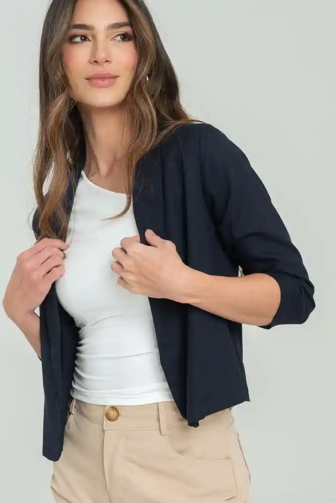 Chaqueta Tejida Lino Color Azul Oscuro Talla S