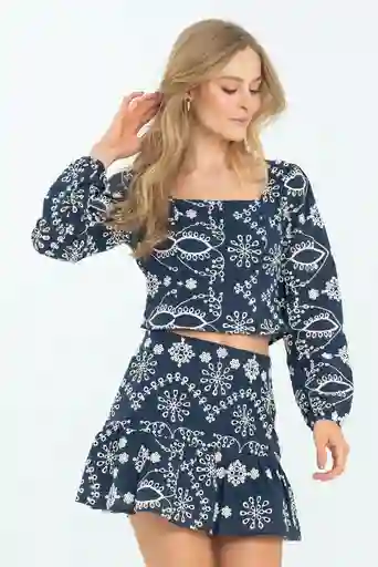 Falda Corta Ojalillo Color Azul Oscuro Talla 6