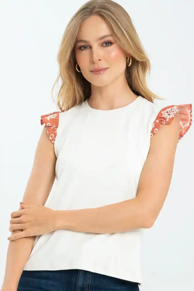 Top Manga Ojalillo Color Marfil Talla S