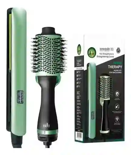 Combo Cepillo Secador + Plancha Aguacate Profesional 2 En 1