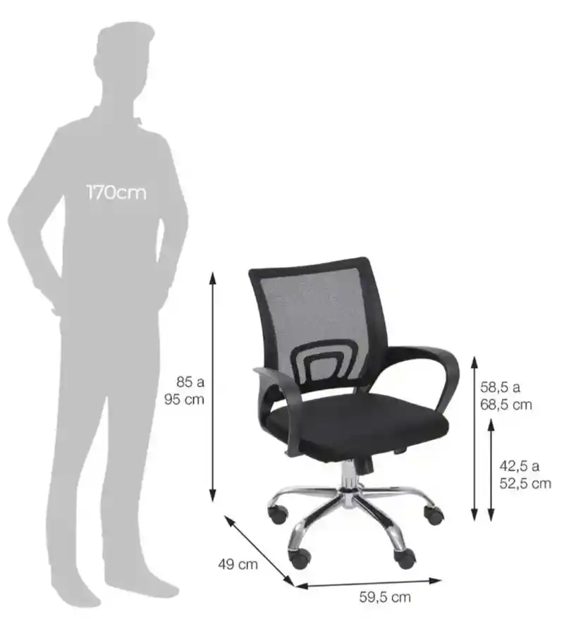 Silla Para Oficina Escritorio Ergonómica Color Negro Material Del Tapizado Mesh