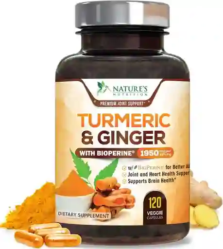 Curcuma Gengibre Natures Nutrition 120 Capsulas 1950mg