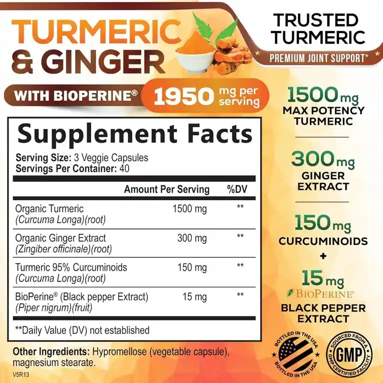 Curcuma Gengibre Natures Nutrition 120 Capsulas 1950mg