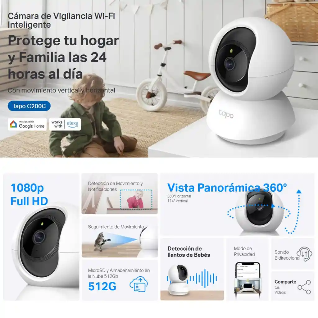 Cámara Wifi Robótica 360° Tp-link Tapo C200c, 1080p Ai Audio