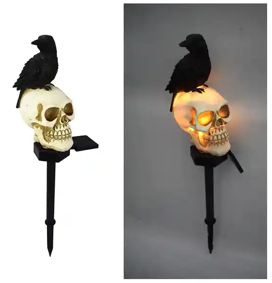 Lampara De Calavera Y Cuervo Negro