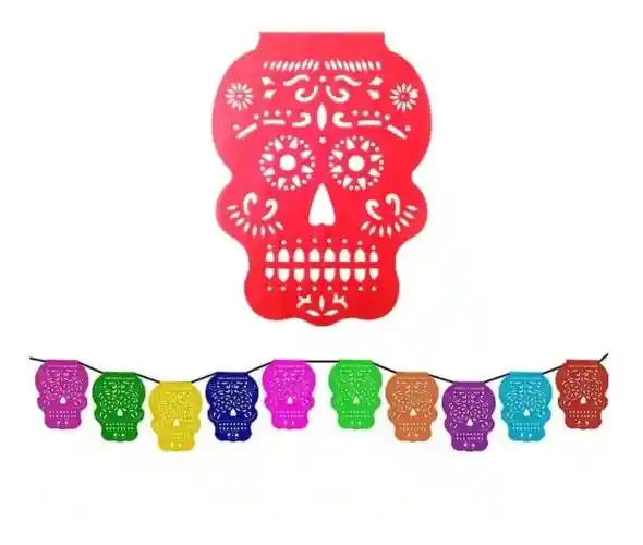 Guirnalda Decoración Banderin Fiesta Mexicana Papel Craneos Calaveras 8 Mt