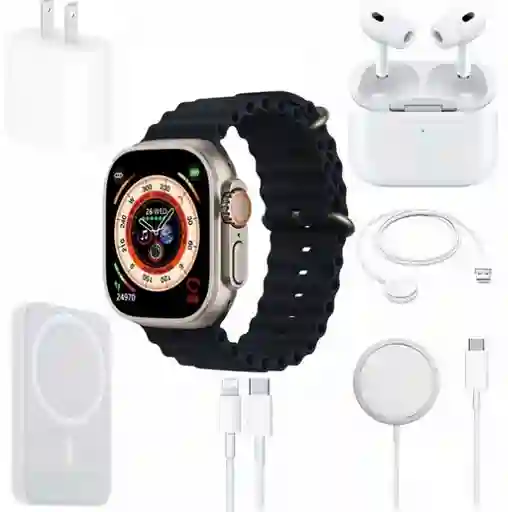 Kit Smartwatch X8 Con Bluetooth + Audifonos Inalámbricos + Cargador Negro
